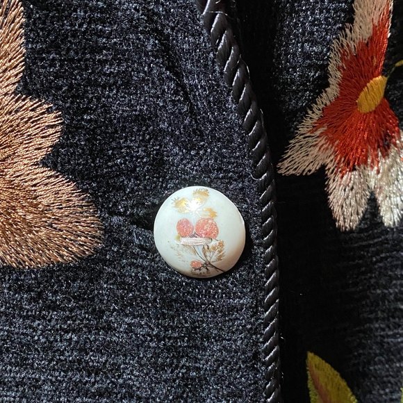 Vintage Daniel K Velvet Floral Embroidered Coat Size L Black. - Picture 4 of 10